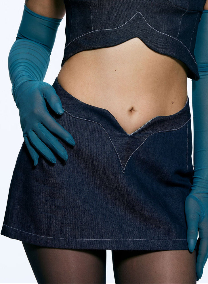 Siren Mini Skirt in Dark Denim