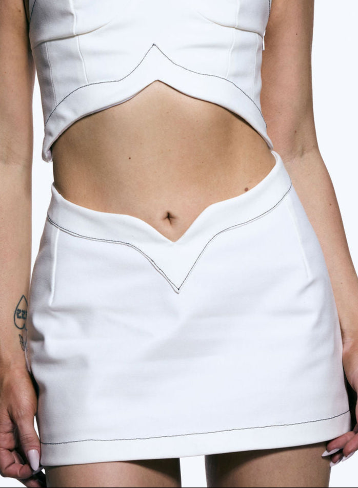 Siren Mini Skirt in White Denim