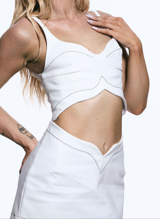 Siren Mini Skirt in White Denim