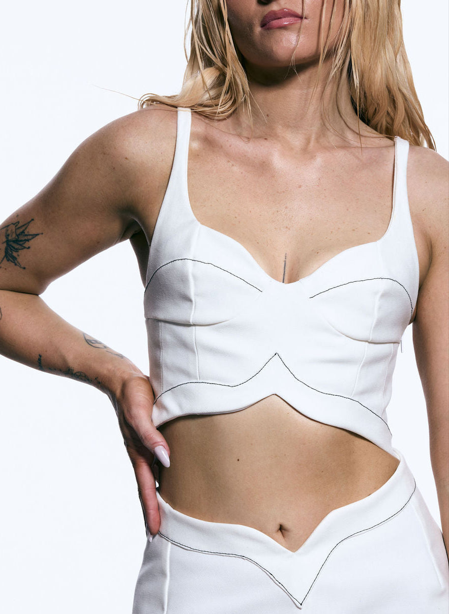 Siren Mini Skirt in White Denim