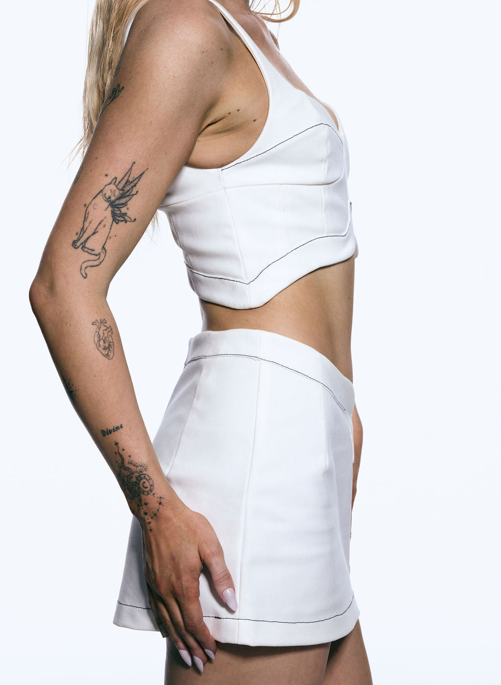 Siren Mini Skirt in White Denim